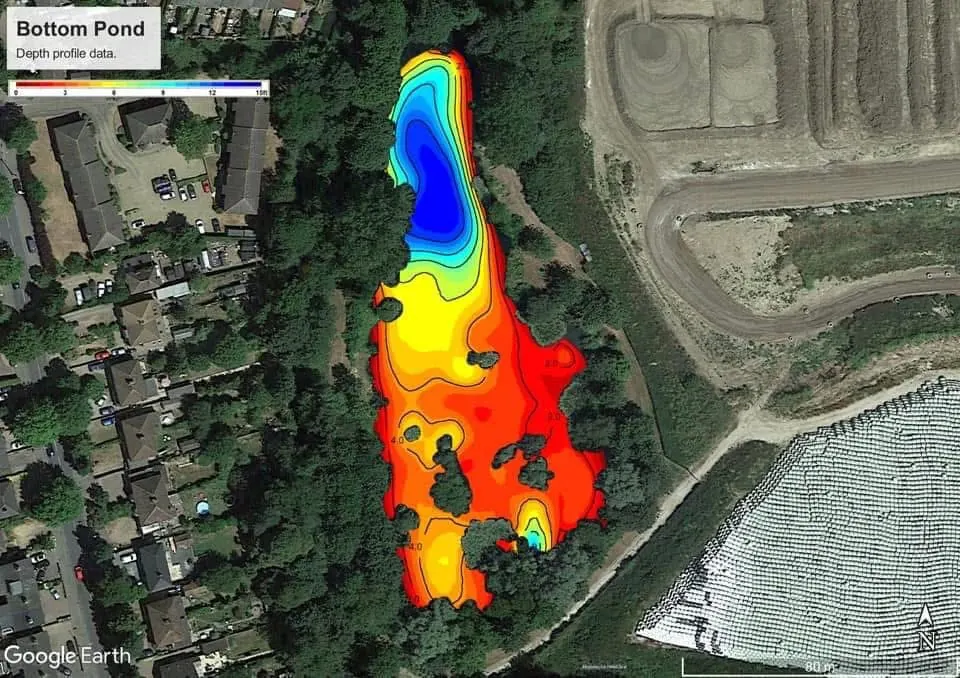 Bathymetric depth profile of Bottom Pond